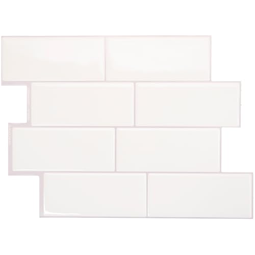 Smart Tiles Peel and Stick Backsplash - 5 Sheets of 11.56'' x 8.38'' - 3D Adhesive Peel and Stick Tile Backsplash for Kitchen, Bathroom, Wall Tile, Campagnola White, 11.56'' X 8.38''