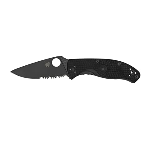 Spyderco Lightweight Tenacious Folding Knife 3.39' Black Oxide Combo Blade