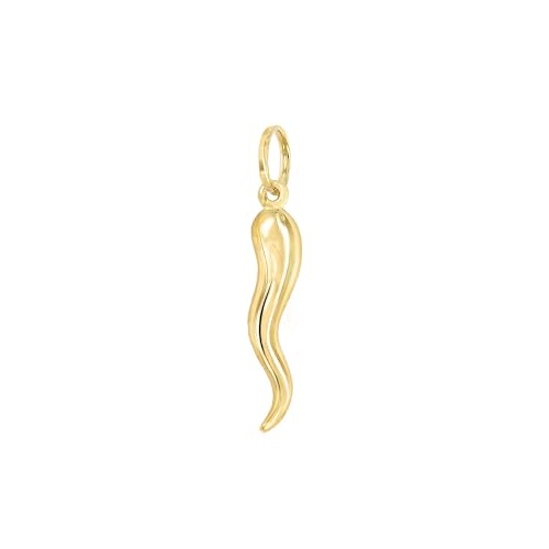 Lucchetta 14K Italian Gold Horn Pendant Hollow for Him and Her | Handmade in Italy | Durable and Hypoallergenic | Good Luck Gift | Fits Perfectly up to 4mm Necklace