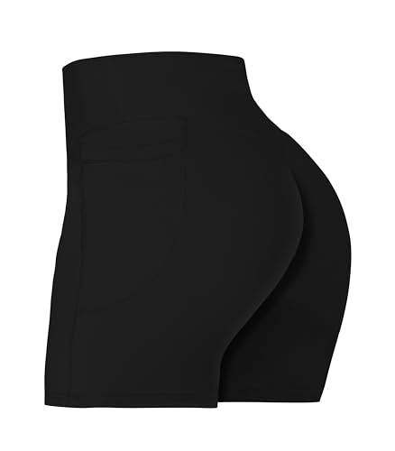 Sunzel 8' / 5' / 3' Biker Shorts for Women with Pockets, High Waisted Yoga Workout Shorts Black Medium