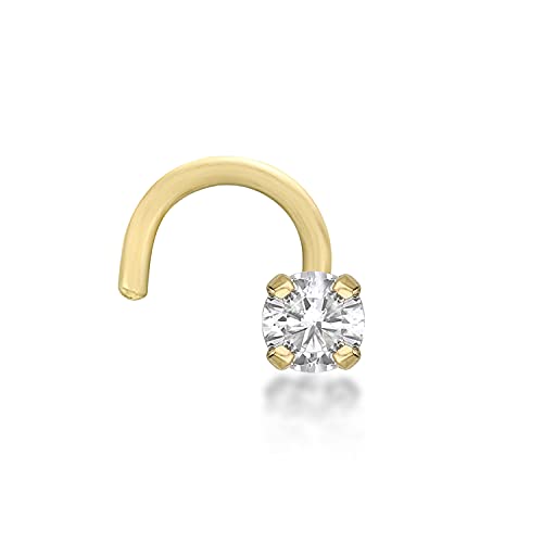 Lavari Jewelers 22 Gauge 0.07 Carat Diamond Curve Stud Nose Ring in 14k Yellow Gold 2.7 mm cttw
