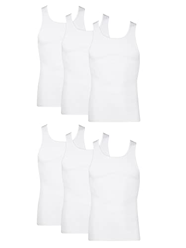 Hanes Men's Cotton Tank Undershirts Pack, Moisture-Wicking Ribbed Tanks, lightweight, White 6-pack, Medium