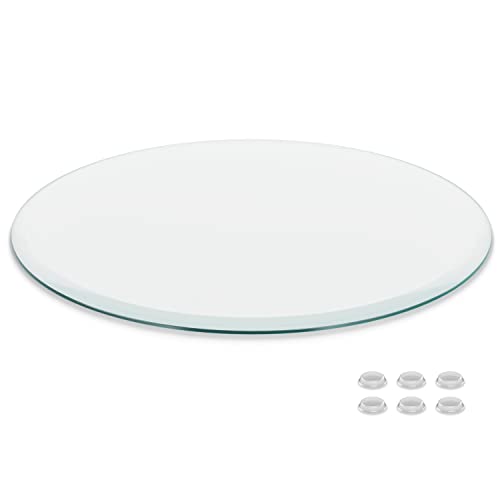 Better Bevel 36' Inch Round Glass Table Top | Tempered Glass Protector | Anti-Slip Pads/Bumpers | Coffee, Dining Table