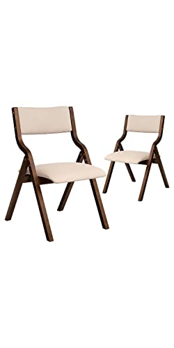CangLong 18Inch Dining Chairs, Foldable Chairs with Padded Seats and Solid Wood Frame for Dining Room, Living Room, Meeting Room, Set of 2, Beige