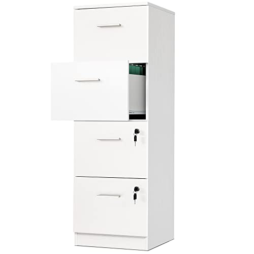 YITAHOME 4-Drawer File Cabinet with Lock, 15.86' Deep Vertical Filing Cabinet for Letter A4-Sized Files, Need to Assemble, Storage Cabinet for Home Office, White
