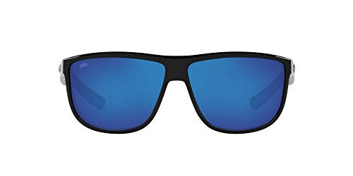 Costa Del Mar Men's Rincondo Polarized Square Sunglasses, Shiny Black/Blue Mirrored Polarized-580G, 61 mm