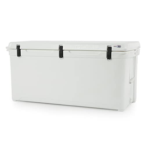 Engel Coolers ENG165 Cooler | 204 Can High Performance Durable Seamless Rotationally Molded Ice Box for Camping, Hunting, and Fishing - White