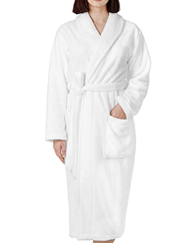 Cotton Paradise Mens and Womens Robe, Warm Fleece Unisex Bathrobes, Soft Plush House Robes, X Small-Small, Cotton White