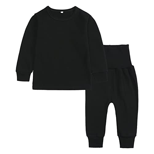 Onemoree Toddler Kids Baby Boy Girl Clothes Unisex Solid Sweatsuit Long Sleeve Warm Fleece Pullover Tops 2t (Black, 6-9 Months)