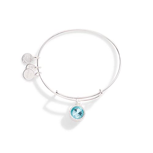 Alex and Ani Birthstones Expandable Bangle for Women, March, Aquamarine Crystal, Shiny Silver Finish, 2 to 3.5 in