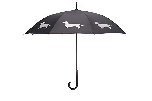 The San Francisco Umbrella Company - Premium Dachshund Rain Umbrella (White on Black) - Strong, Durable, Windproof & Resistant With Fiberglass Ribs Stick Umbrella