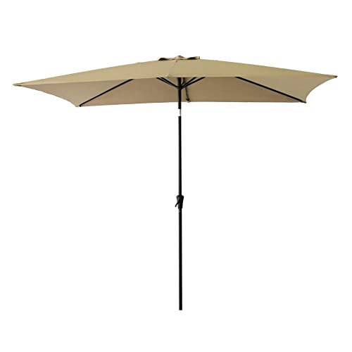 FLAME&SHADE 6.5 x 10 ft Rectangular Outdoor Market Patio Table Umbrella with Tilt, Beige