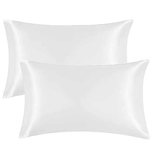 EHEYCIGA Satin Pillowcase Queen Set of 2, Silk Pillowcases for Hair and Skin, White Pillow Cases 2 Pack, Soft Pillow Cover with Envelope Closure, 20X30 Inches