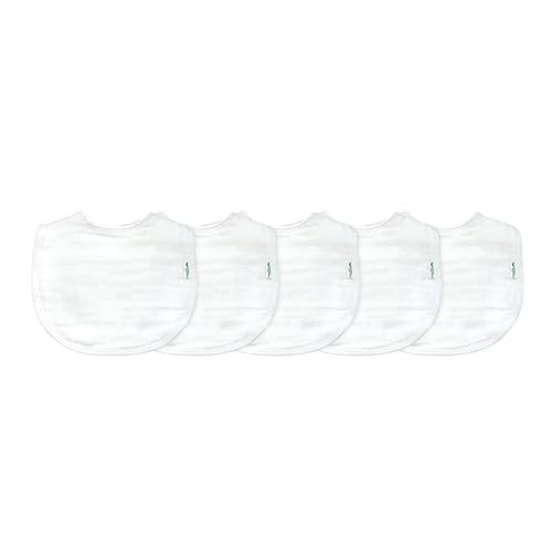 Green Sprouts Muslin Bibs Made from Organic Cotton| 4 Absorbent Layers Protect from sniffles, Drips, & drools | 100% Organic Cotton Muslin, Adjustable snap Closure, Machine Washable,5 Count