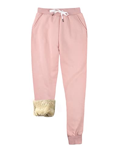 Yeokou Women's Warm Sherpa Lined Athletic Sweatpants Jogger Fleece Pants (Pink, X-Large)