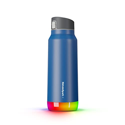 Hidrate Spark PRO Smart Water Bottle – Insulated Stainless Steel – Tracks Water Intake with Bluetooth, LED Glow Reminder When You Need to Drink – Chug Lid, 32 oz, Deep Blue