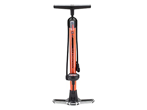 Schwinn Air Center Plus Floor Bike Pump, Fits Schader and Presta Valve Types, With Pressure Gauge, Orange
