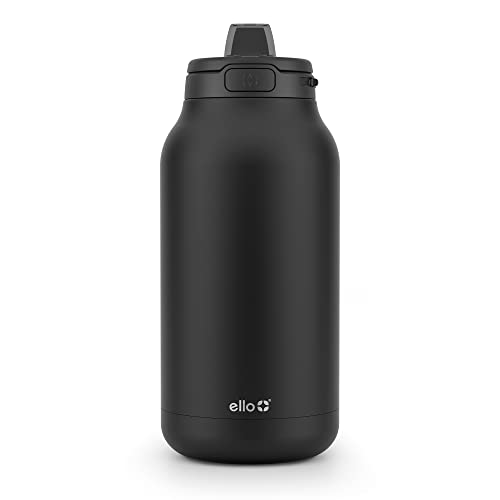 Ello Hydra 64oz Half Gallon Vacuum Insulated Stainless Steel Jug with Locking, Leak-Proof Lid and Soft Silicone Straw, Metal Reusable Water Bottle, Keeps Cold All Day, Black