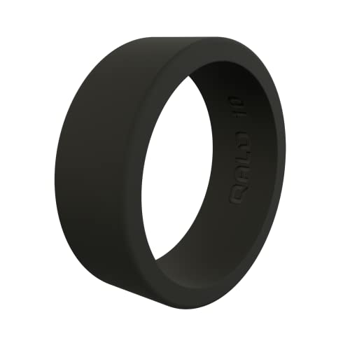 QALO Men's Basic Flat Rubber Silicone Ring, Rubber Wedding Band, Breathable, Durable Rubber Wedding Ring for Men, 8mm Wide 2mm Thick, Black, Size 12