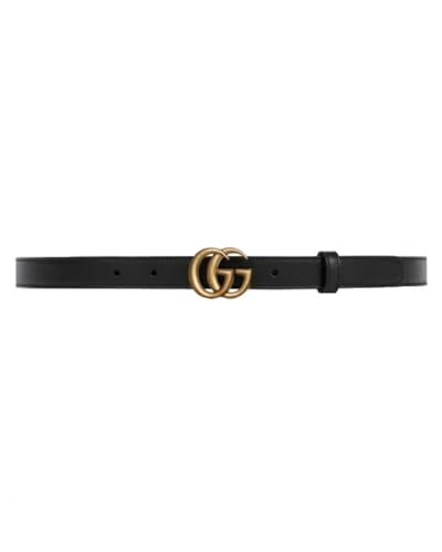 Gucci Womens Narrow Leather Belt Double G Buckle Black Gold (90) M