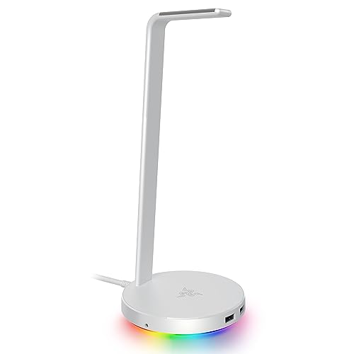 Base Station V2 Chroma Headphone Headset Stand Holder: Chroma RGB Lighting - Taller Stand & Anti-Slip Ledge - USB Charging Ports - Anti-Slip Rubber Base - 3.5mm Port + Built-in DAC - Mercury White