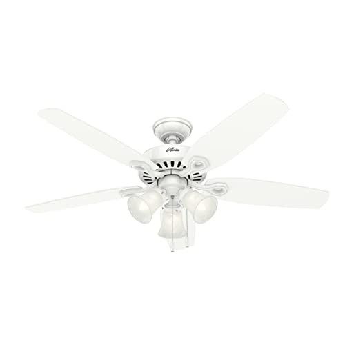 Hunter Fan Company 53236 Hunter Builder Plus Indoor Ceiling Fan with Lights and Pull Chain Control, 52', Snow White Finish
