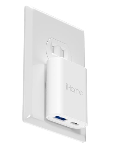 iHome USB C Charger: AC Pro 20W Multiport USB Charger (1 USB-C Port, 1 USB-A Port), Flat USB C Charger Block, Dual Port USB Plug Adapter & Phone Charging Block