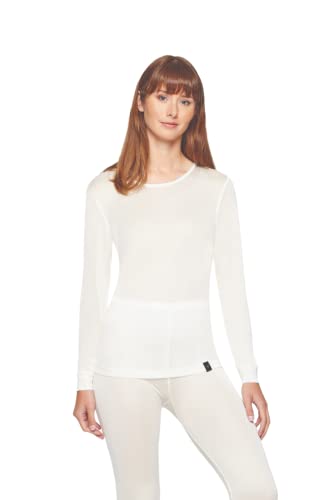 Terramar Womens 100% Silk Thermasilk Pointelle Scoop Shirt Baselayer Base Layer Tops, Natural, Medium US