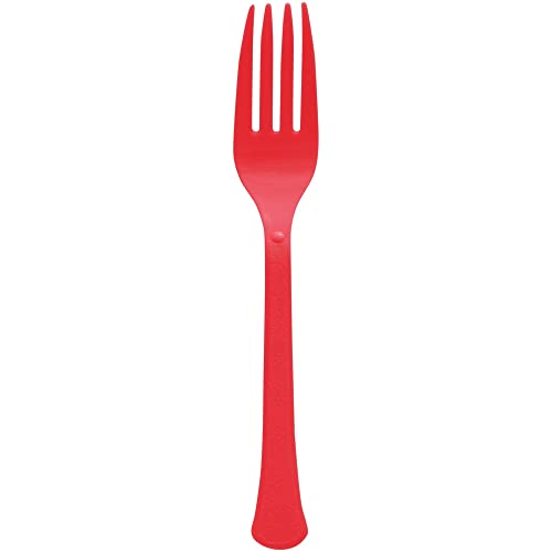 Amscan 8017.40 Premium Heavy Weight Plastic Forks, 50 ct., Apple Red , 9.7 x 10.3