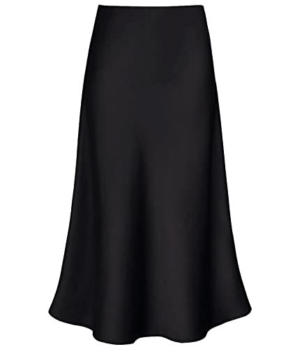 Modegal Women's Satin High Waisted Ruffle Leopard Slip Silk Casual A Line Midi Skirt