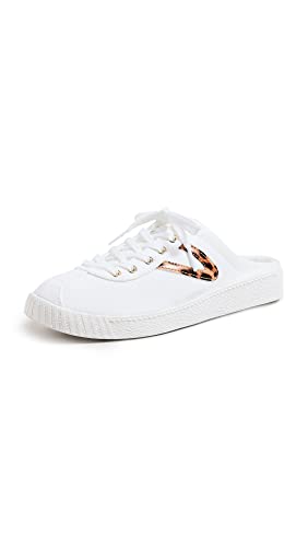 TRETORN Women's Easy Nylite Mule Sneaker, White/Leopard, 9