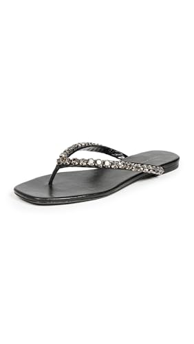 Tory Burch Women's Crystal Flat Thong Sandals, Perfect Black/Black Diamond, 9 Medium US