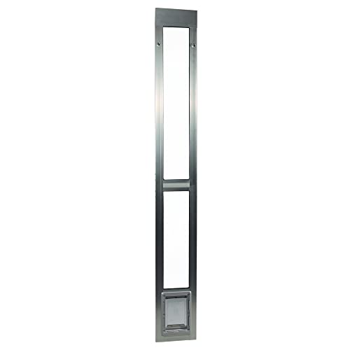 Ideal Pet Modular ALUMINUM Pet Patio Door with Single Pane Glass and Clear Flexible Flap. Fits up to 1” Aluminum Patio track width ONLY, Small, Mill (Silver)