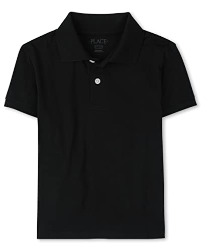 The Children's Place boys Single Short Sleeve Soft Jersey Polo, Black, Large
