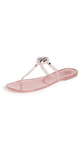 Tory Burch Women's Mini Miller Flat Thong Flip Flops, Pink Love/Silver, 8 Medium US