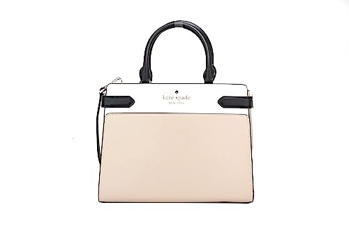 Kate Spade New York Staci Medium Saffiano Leather Satchel Purse in Warm Beige/Black