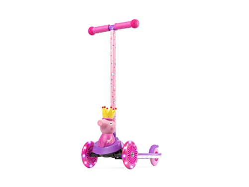 Peppa Pig Kick Scooter for Kids, Self-Balancing 3 Wheeled Light Up Scooter with Extra Wide Anti-Slip Deck, Rear Brake, Lean to Steer, Lightweight Design, for Kids 3 and up, 75 LB Limit