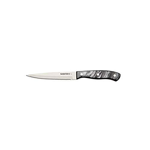 Sabatier Triple Riveted Serrated Utility Knife, 5-Inch, High-Carbon Stainless Steel, Razor-Sharp Kitchen Knife to Cut Fruit, Vegetables and more, Black