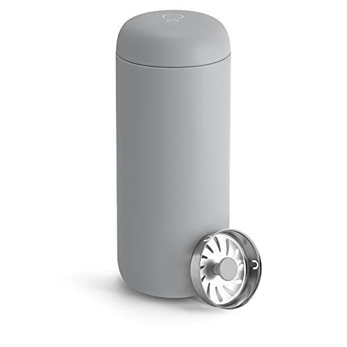 Fellow 16 oz Carter Move Travel Mug - Vacuum-Insulated Stainless Steel Travel Coffee Mug - Coffee Tumbler with Ceramic Interior and Splash Guard - Matte Grey