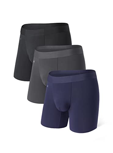 DAVID ARCHY Men's Soft Micro Modal Underwear 3 Pack Stretch Boxer Briefs with Seamless Waistband (L, Dark Gray/Black/Navy Blue)