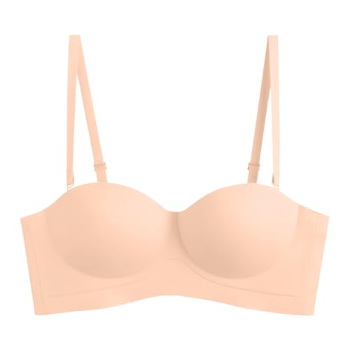 No Underwire Strapless Bras for Women Bandeau Bra with Convertible Straps Non-Slip Wireless Comfort Tube Top Bralette Beige