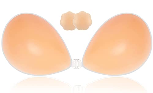 Makita SWEMNED Adhesive Bra Strapless Sticky Invisible Push up Silicone Bra for Backless Dress with Nipple Covers Sticky Bra Pink&B-Cup