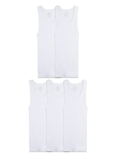 Fruit of the Loom Boys' Cotton Tank Top Undershirt (Multipack), Boys - 5 Pack - White, X-Large