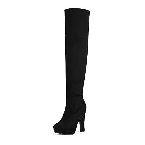 DREAM PAIRS Women's HIGHPLAT Black Chunky Thigh High Over The Knee High Heel Boots Size 9.5 B(M) US