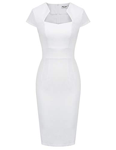 Women's 50s Vintage Pencil Dress Cap Sleeve Solid Color Pencil Dress White