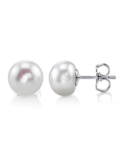 THE PEARL SOURCE AAAA Quality 14K Gold Plated 10mm Sterling Silver White Freshwater Real Pearl Earrings for Women | Hypoallergenic Earrings with Genuine Cultured Pearls
