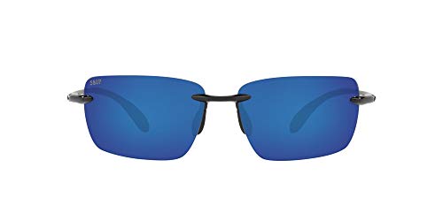 Costa Del Mar Men's Gulf Shore Polarized Rectangular Sunglasses, Shiny Black/Blue Mirrored Polarized-580P, 66 mm