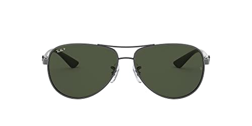 Ray-Ban Men's RB8313 Carbon Fiber Aviator Sunglasses, Gunmetal/Polarized Dark Green, 61 mm