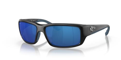 Costa Del Mar Men's Fantail Polarized Rectangular Sunglasses, Matte Black/Grey Blue Mirrored Polarized-580P, 59 mm