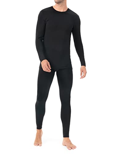 DAVID ARCHY Men's Soft Fleece Lined Thermal Underwear Rayon-Acrylic Blend Fiber Thermal Set Warm Base Layers Long John with Fly (M, Black - Blend Fiber)
